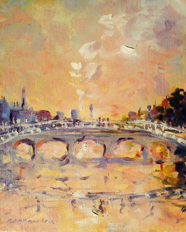 Painting titled "Ha'penny Bridge Chr…" by Bill O'Brien, Original Artwork, Oil
