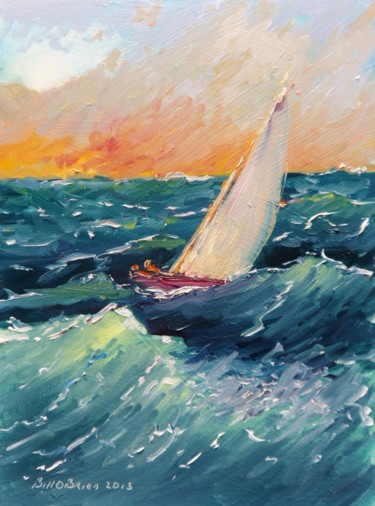 Painting titled "Yacht, Rough Passage" by Bill O'Brien, Original Artwork, Oil