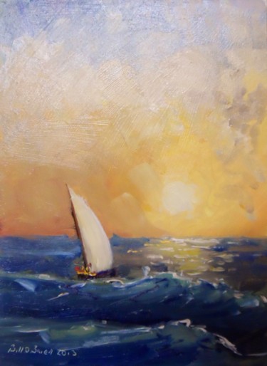 Painting titled "Yacht, Morning Light" by Bill O'Brien, Original Artwork, Oil