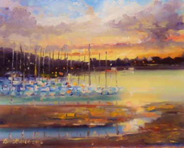 Painting titled "Howth Harbour low e…" by Bill O'Brien, Original Artwork, Oil