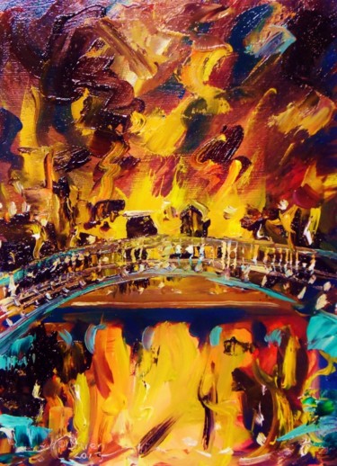 Pintura intitulada "Hapenny Bridge Abst…" por Bill O'Brien, Obras de arte originais, Óleo