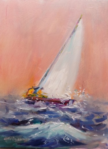 Painting titled "Yacht, up she Rises" by Bill O'Brien, Original Artwork, Oil