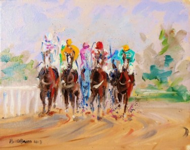 Painting titled "Horse Racing, Kicki…" by Bill O'Brien, Original Artwork, Oil