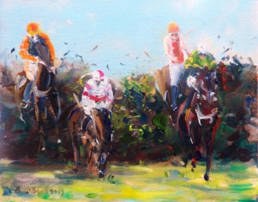 Painting titled "Horse Racing, Over…" by Bill O'Brien, Original Artwork, Oil