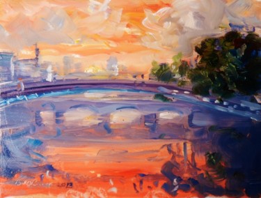 Painting titled "Hapenny Bridge on L…" by Bill O'Brien, Original Artwork, Oil