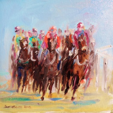 Painting titled "Horse Racing, on th…" by Bill O'Brien, Original Artwork, Oil