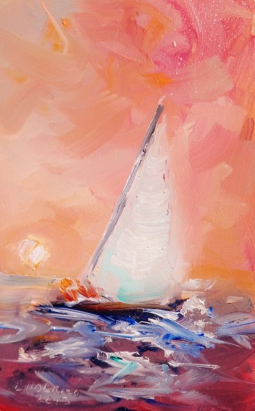 Painting titled "Yacht Express" by Bill O'Brien, Original Artwork, Oil