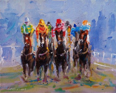 Картина под названием "Horse Racing, close…" - Bill O'Brien, Подлинное произведение искусства, Масло