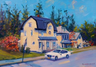 Painting titled "House and Car NY" by Bill O'Brien, Original Artwork, Oil