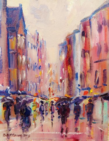 Pintura intitulada "Grafton Street Damp…" por Bill O'Brien, Obras de arte originais, Óleo