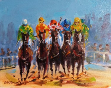 Peinture intitulée "Horse Racing Close…" par Bill O'Brien, Œuvre d'art originale, Huile
