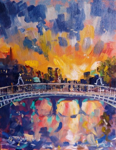 Картина под названием "Hapenny Bridge Even…" - Bill O'Brien, Подлинное произведение искусства, Масло