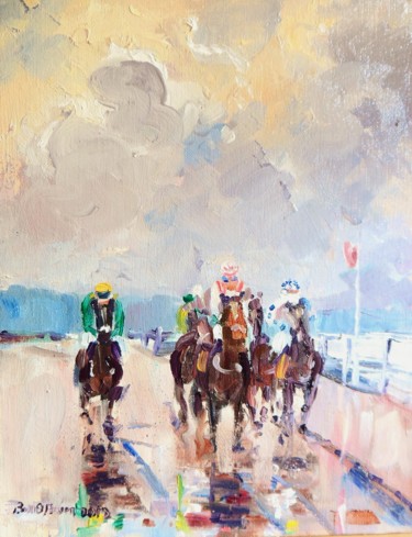 Schilderij getiteld "Horse Racing First…" door Bill O'Brien, Origineel Kunstwerk, Olie
