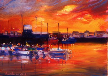 Картина под названием "Howth, Red Sky at N…" - Bill O'Brien, Подлинное произведение искусства, Масло