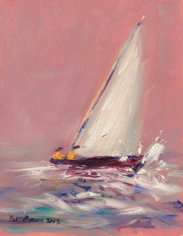 Painting titled "Yacht Twilight" by Bill O'Brien, Original Artwork, Oil