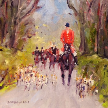 Painting titled "Horse and Hounds" by Bill O'Brien, Original Artwork, Oil
