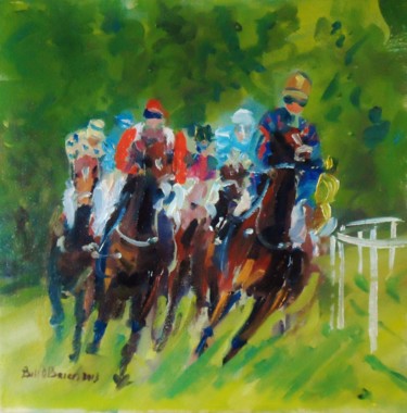 Painting titled "Horse Racing, on th…" by Bill O'Brien, Original Artwork, Oil