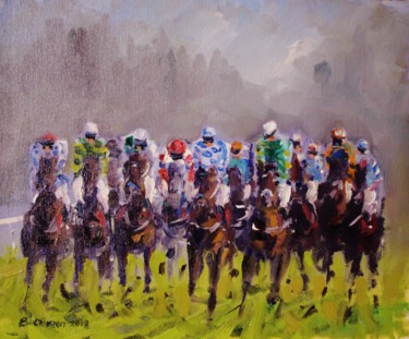 Painting titled "Horse Racing, Level…" by Bill O'Brien, Original Artwork, Oil