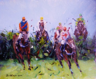Peinture intitulée "Horse Racing, over…" par Bill O'Brien, Œuvre d'art originale, Huile