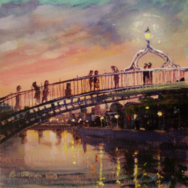 Ζωγραφική με τίτλο "Hapenny Bridge Glim…" από Bill O'Brien, Αυθεντικά έργα τέχνης, Λάδι