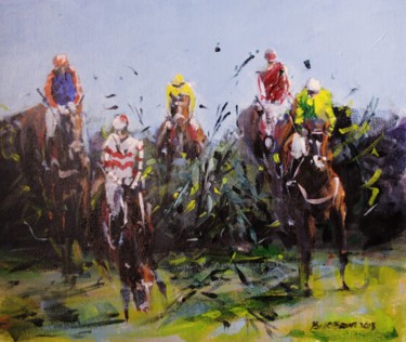 Painting titled "Horse Racing safely…" by Bill O'Brien, Original Artwork
