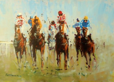 Schilderij getiteld "Horse Racing Final…" door Bill O'Brien, Origineel Kunstwerk, Olie