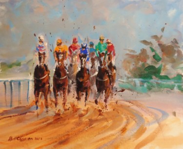 Painting titled "Horse Racing, kicki…" by Bill O'Brien, Original Artwork