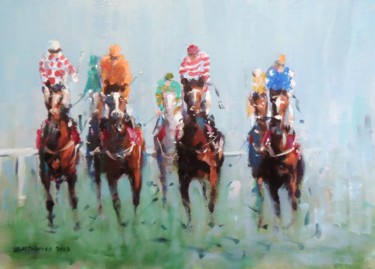 Painting titled "Horse Racing, one F…" by Bill O'Brien, Original Artwork, Oil