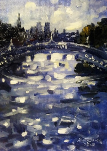 Peinture intitulée "Hapenny Bridge Wint…" par Bill O'Brien, Œuvre d'art originale, Huile