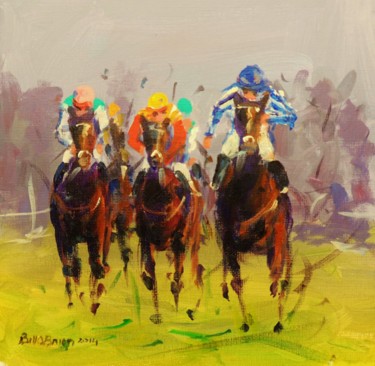 Painting titled "Horse Racing, Home…" by Bill O'Brien, Original Artwork, Oil
