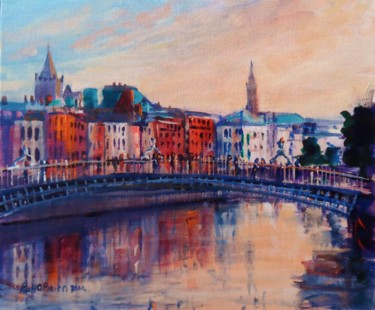 Peinture intitulée "Dublin Liffey Eveni…" par Bill O'Brien, Œuvre d'art originale, Huile