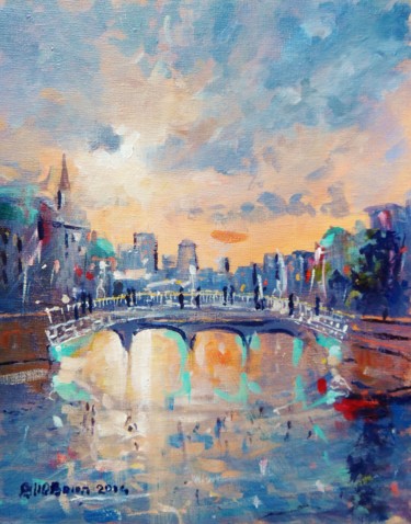 Painting titled "Hapenny Bridge Spri…" by Bill O'Brien, Original Artwork, Oil