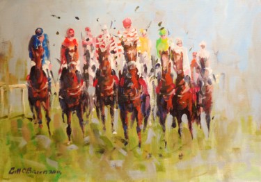Peinture intitulée "Horse Racing, the F…" par Bill O'Brien, Œuvre d'art originale, Huile