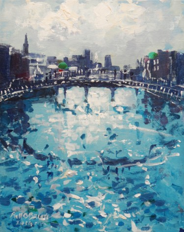Painting titled "Hapenny Bridge Spri…" by Bill O'Brien, Original Artwork, Oil