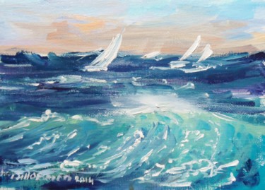 Painting titled "Yachts, Stormy Seas" by Bill O'Brien, Original Artwork, Oil