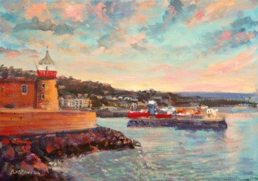 Painting titled "Lighthouse on East…" by Bill O'Brien, Original Artwork, Oil
