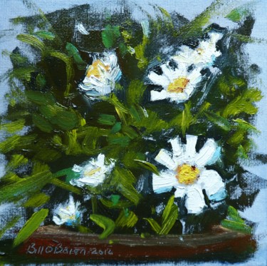 Painting titled "Daisies in a Tub" by Bill O'Brien, Original Artwork, Oil