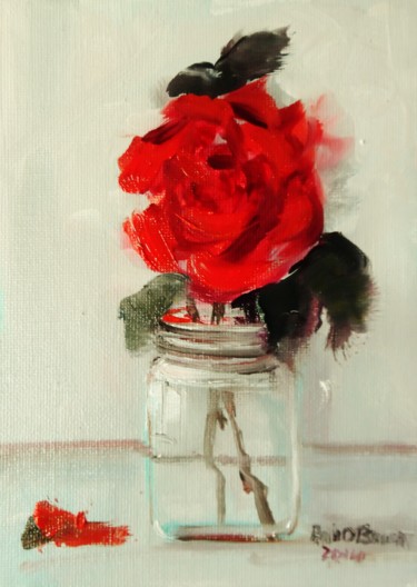 Painting titled "My Hybrid T Rose in…" by Bill O'Brien, Original Artwork, Oil