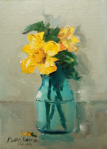 Painting titled "yellow hypericum in…" by Bill O'Brien, Original Artwork, Oil