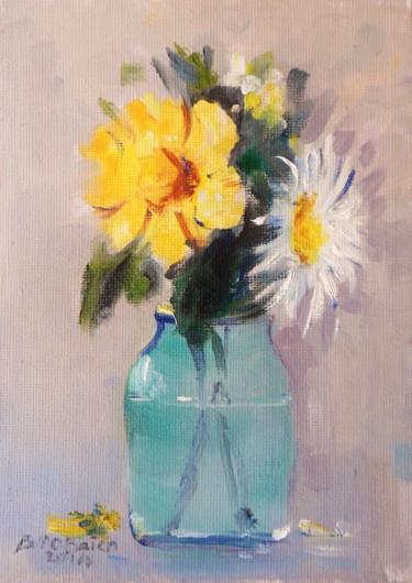 Peinture intitulée "Buttercup and daisy" par Bill O'Brien, Œuvre d'art originale, Huile