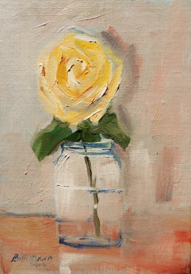 Painting titled "Yellow Rose in a Jar" by Bill O'Brien, Original Artwork, Oil