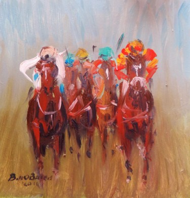 Schilderij getiteld "Horse Racing, Heads…" door Bill O'Brien, Origineel Kunstwerk, Olie