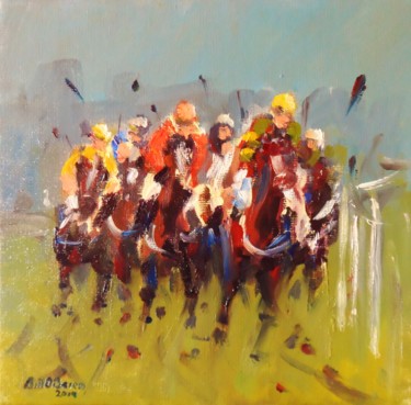 Painting titled "Horse Racing, on th…" by Bill O'Brien, Original Artwork, Oil