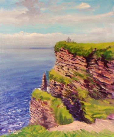 Painting titled "Cliffs of Moher, O'…" by Bill O'Brien, Original Artwork, Oil Mounted on Cardboard