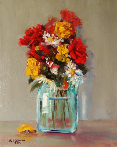 Painting titled "Rose and Daisy Bouq…" by Bill O'Brien, Original Artwork, Oil