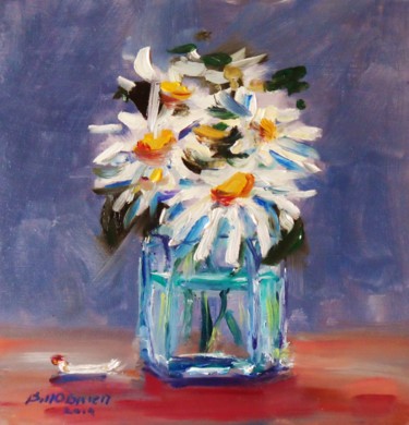 Painting titled "Jar of Daisies" by Bill O'Brien, Original Artwork, Oil