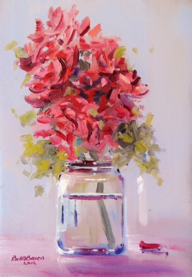 Painting titled "Pink Floribunda in…" by Bill O'Brien, Original Artwork, Oil