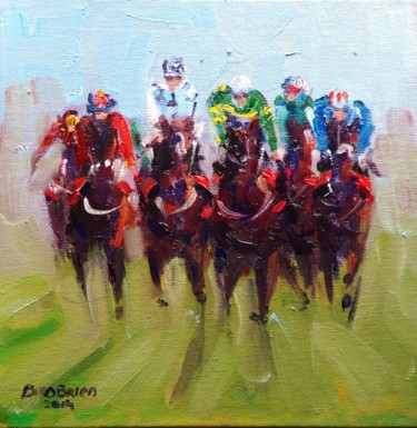 Schilderij getiteld "Horse Racing Galway" door Bill O'Brien, Origineel Kunstwerk, Olie