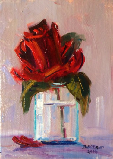 Painting titled "Single Red Rose in…" by Bill O'Brien, Original Artwork, Oil