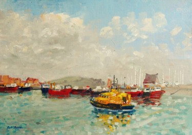 Painting titled "Howth Harbour Lifeb…" by Bill O'Brien, Original Artwork, Oil